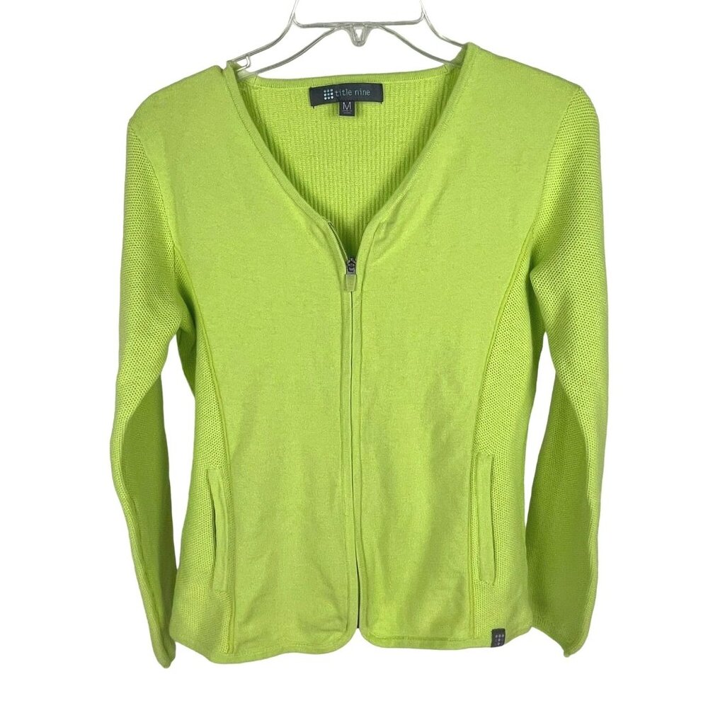 Title Nine Lightweight Full-Zip Sweater Lime-Green V-Neck Sz. M